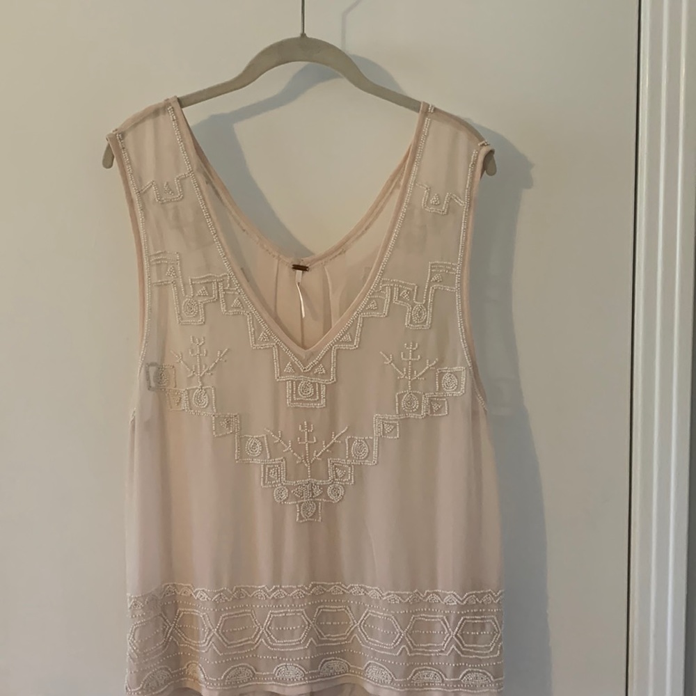 Free People sheer pink beaded top